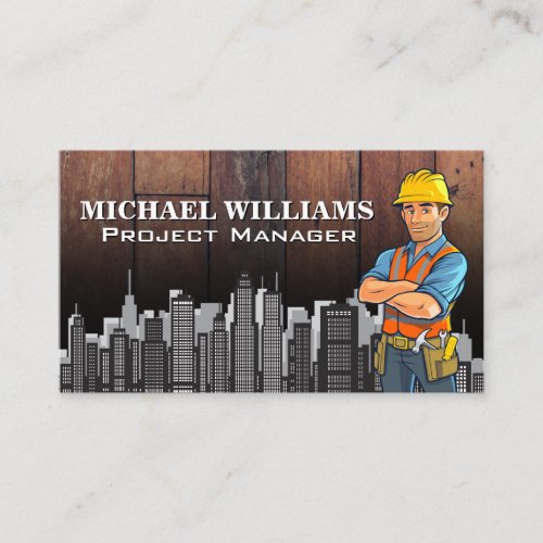Construction Worker  City Skyline Business Card