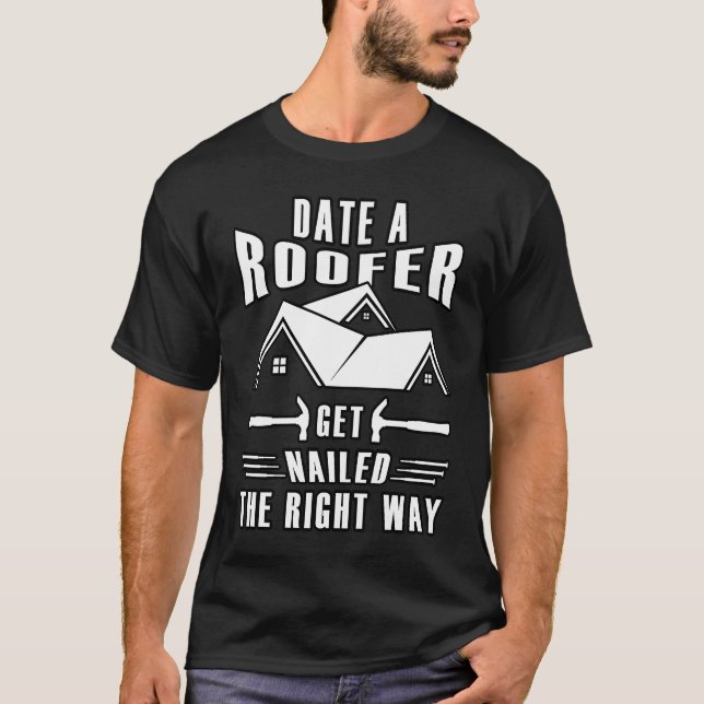 Construction Worker Coffee Beer Roofing Tools Roof T-Shirt (Front)