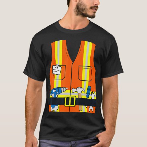 Construction Worker Costume Orange Safety Vest T_Shirt