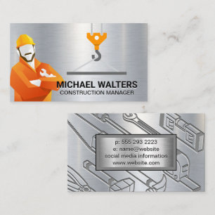 Construction Worker Crane Pulley Business Card