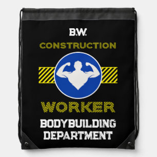 Construction Worker Funny Blue Sign Bodybuilding Drawstring Bag