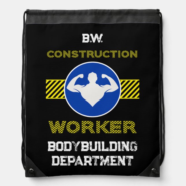Construction Worker Funny Blue Sign Bodybuilding Drawstring Bag (Front)