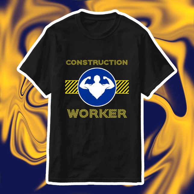 Construction Worker Funny Bodybuilder Blue Sign T-Shirt (Bodybuilder Gym Humor - Construction Worker)
