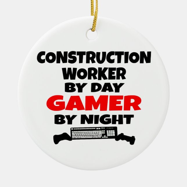 Construction Worker Gamer Ceramic Ornament (Front)