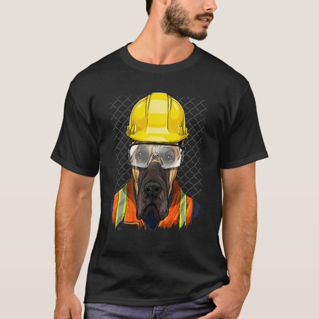 Construction Worker Great Dane Laborer Dog Great D T-Shirt (Front)