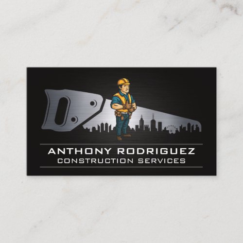 Construction Worker  Hand Saw City Logo Business Card