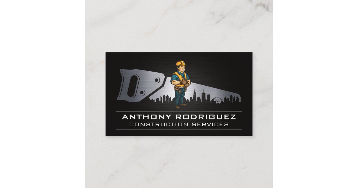 Construction Worker | Hand Saw City Logo Business Card | Zazzle