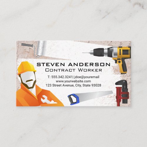 Construction Worker  Hardware Tools Business Card