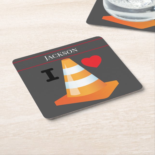 Construction Worker Highway Traffic Cone Funny Square Paper Coaster (Angled)