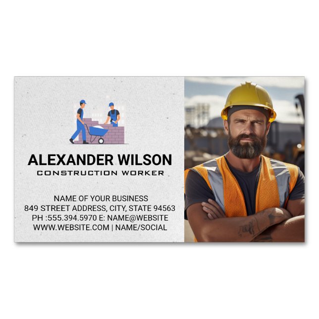 Construction Worker | Home Builders Business Card Magnet (Front)