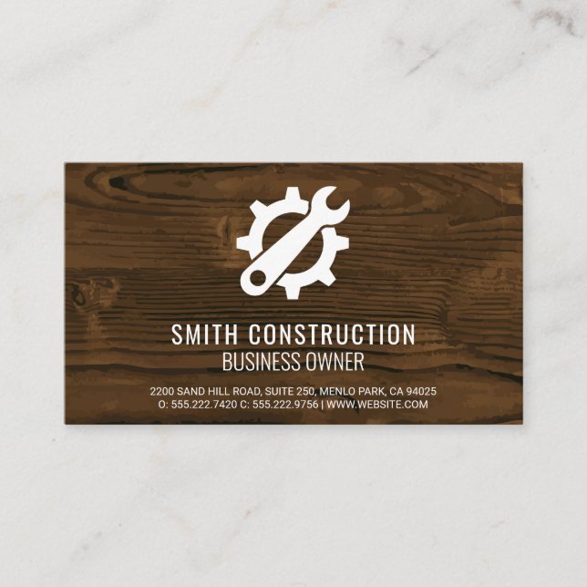 Construction Worker | Home Repair | Gears Wrench Business Card (Front)