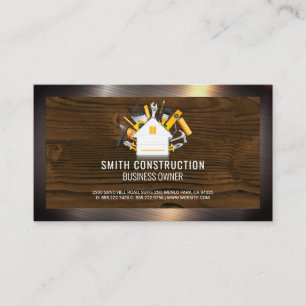 Construction Worker Home Repair Logo Metallic Business Card