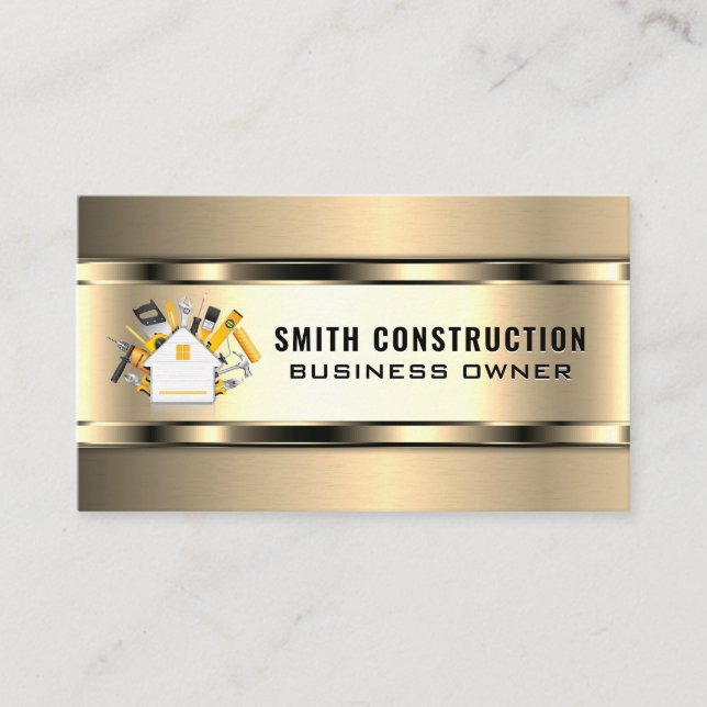 Construction Worker | House Tools Logo Business Card (Front)