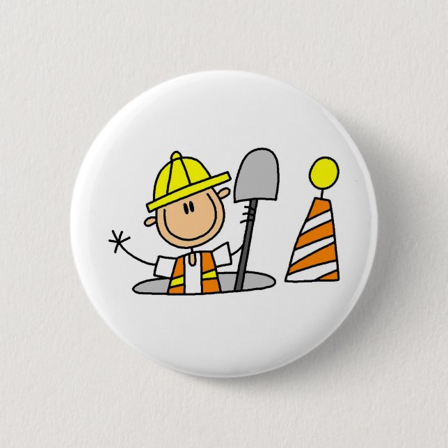 Construction Worker in Manhole Button (Front)