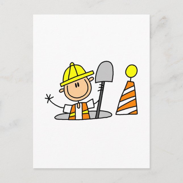 Construction Worker in Manhole Postcard (Front)