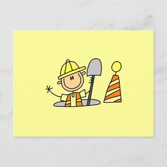 Construction Worker in Manhole Postcard (Front)