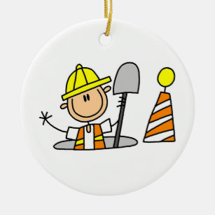 Construction Worker in Manhole T-shirts and Gifts Ceramic Ornament