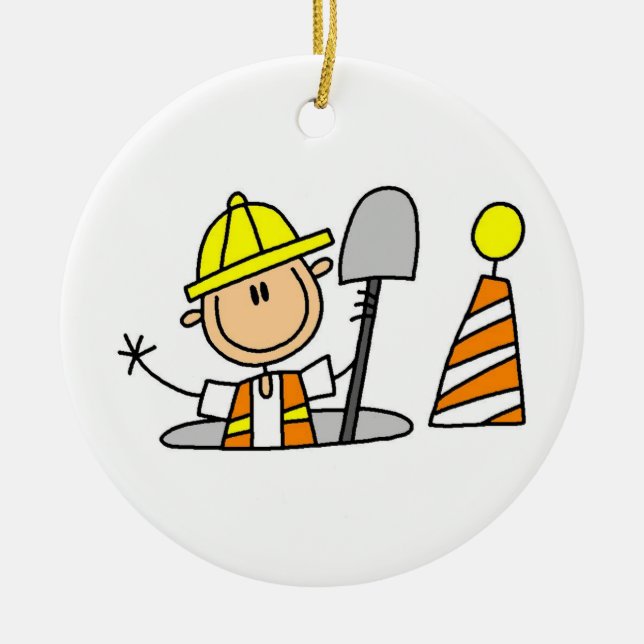 Construction Worker in Manhole T-shirts and Gifts Ceramic Ornament (Front)