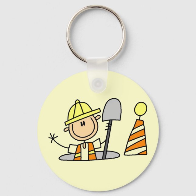 Construction Worker in Manhole Tshirts and Gifts Keychain (Front)