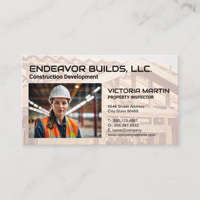 Construction Worker in Warehouse  Business Card (Front)