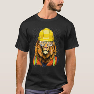 Construction Worker Lion Laborer Wildlife Animal L T-Shirt