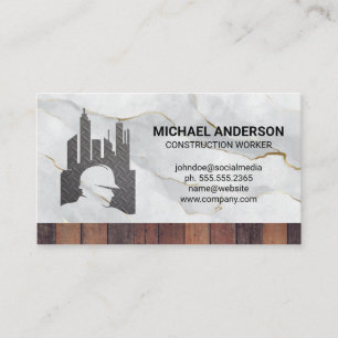 Construction Worker Logo   Wood Marble Business Card
