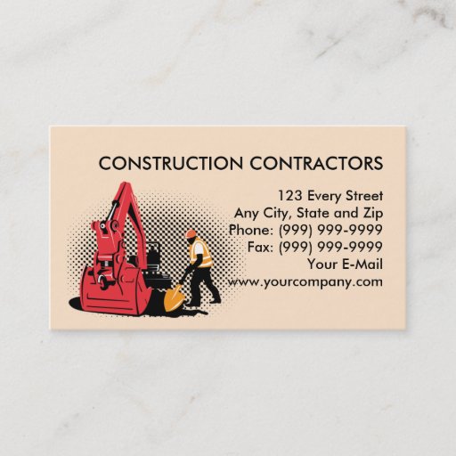 Customizable construction worker mechanical digger business cards