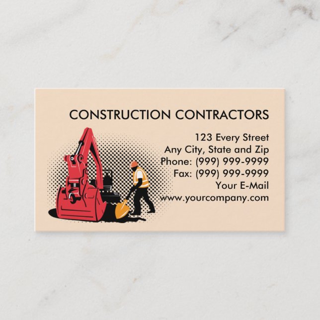 construction worker mechanical digger business card (Front)