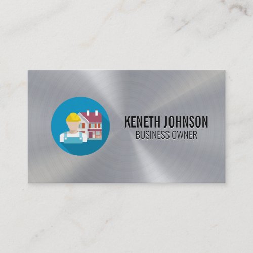 Construction Worker Metallic Silver Sheets Business Card