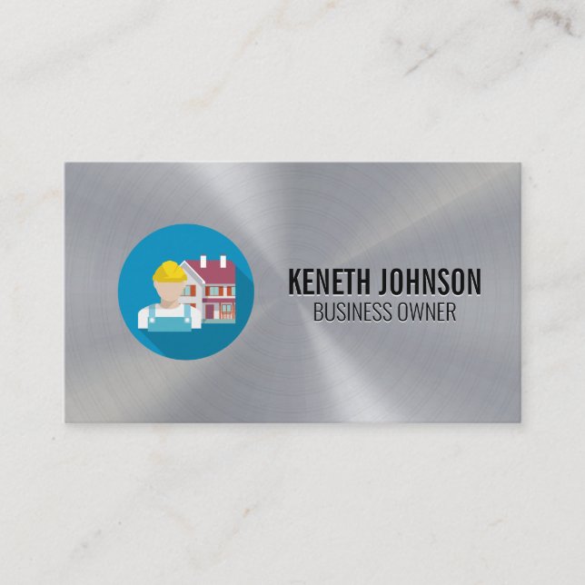 Construction Worker Metallic Silver Sheets Business Card (Front)