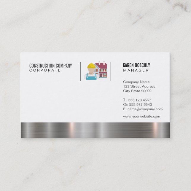 Construction Worker Metallic Trim Business Card (Front)