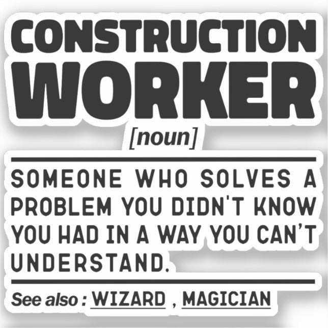 Construction Worker Noun Cool Dad Birthday Present Sticker (Front)