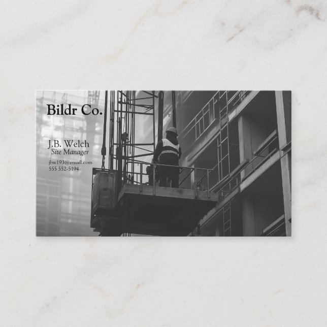 Construction worker on crane platform business card (Front)