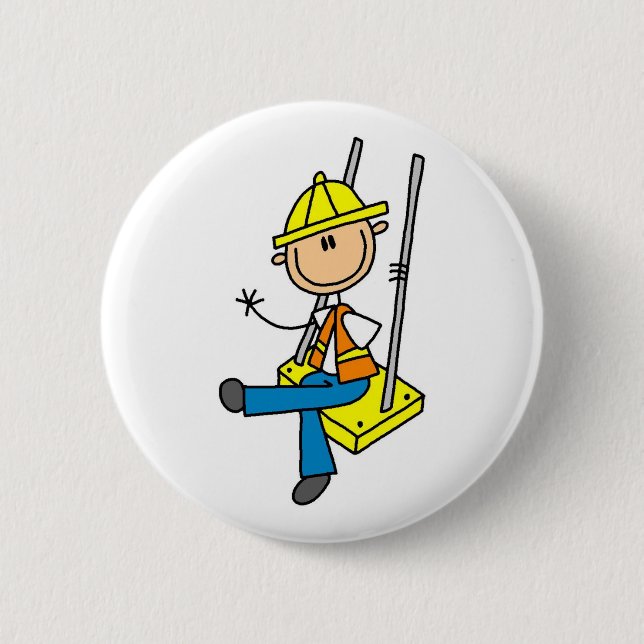 Construction Worker on High Rise Button (Front)