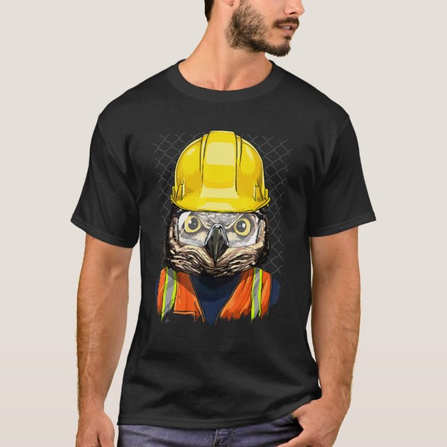 Construction Worker Owl Laborer Animal Bird Owner  T-Shirt (Front)