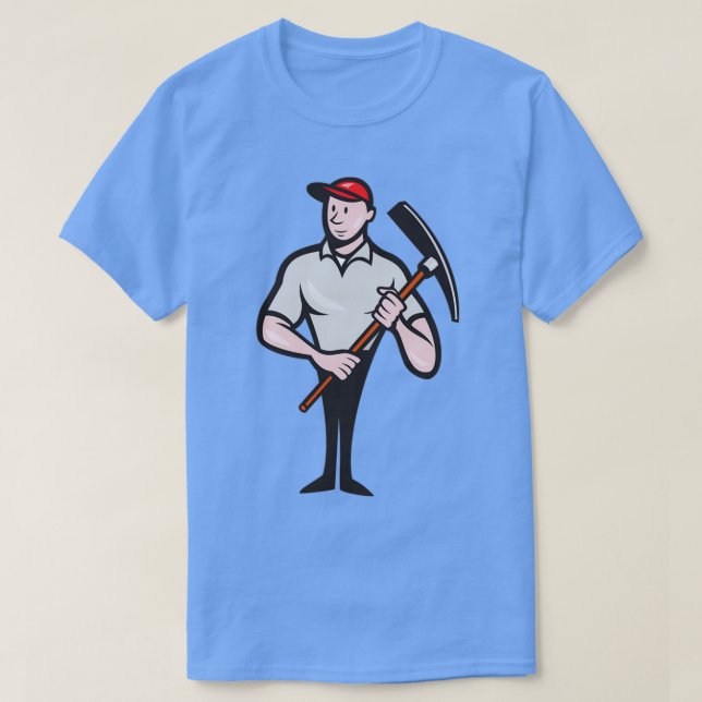 Construction Worker Pickaxe Cartoon T-Shirt (Design Front)