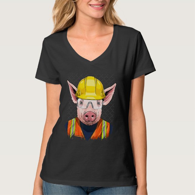 Construction Worker Pig Laborer Piggy Farm Animal  T-Shirt (Front)