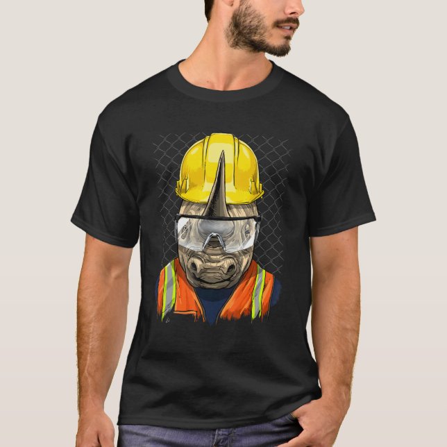 Construction Worker Rhinoceros Laborer Animal Rhin T-Shirt (Front)
