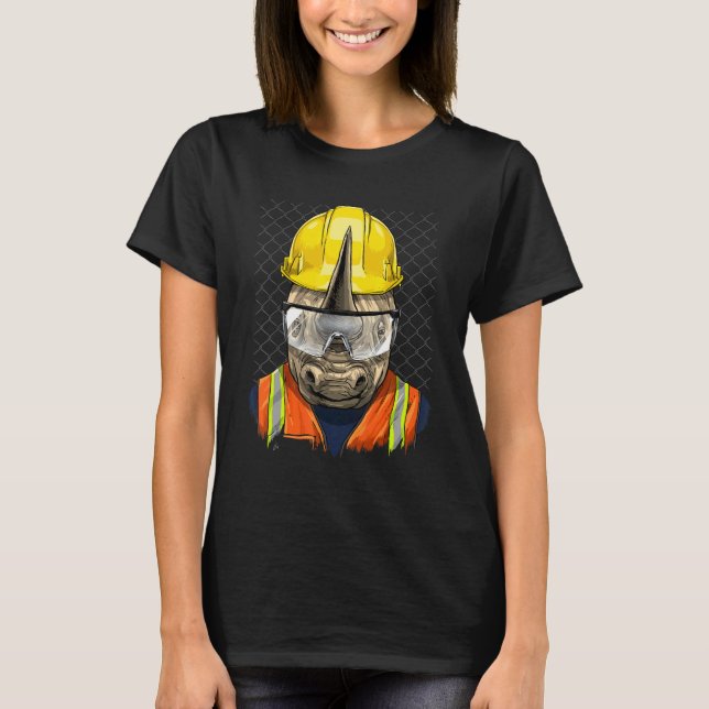 Construction Worker Rhinoceros Laborer Animal Rhin T-Shirt (Front)