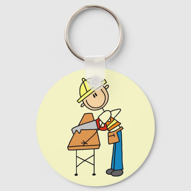 Construction Worker Sawing Board Keychain (Front)