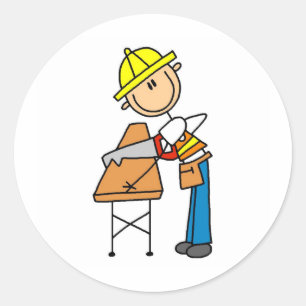 Construction Worker Sawing Board Sticker