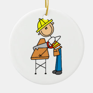 Construction Worker Sawing Lumber Gifts Ceramic Ornament