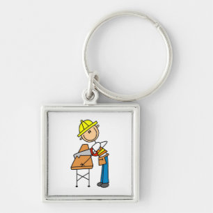 Construction Worker Sawing Lumber Gifts Keychain