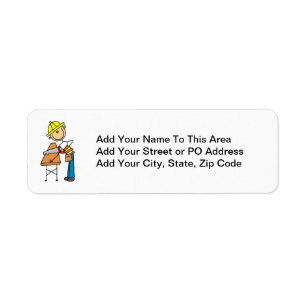 Construction Worker Sawing Lumber Gifts Label