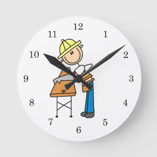 Construction Worker Sawing Lumber Gifts Round Clock
