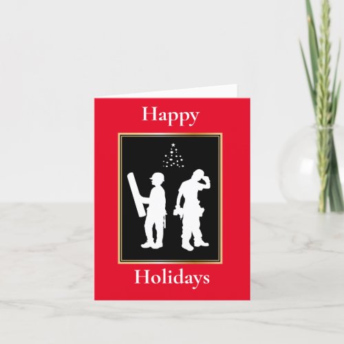 Construction Worker Silhouette Christmas Card