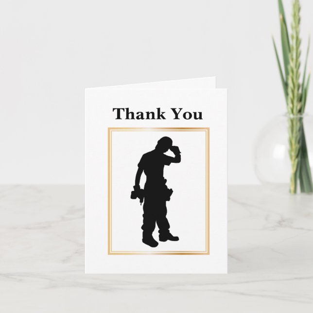 Construction Worker Silhouette Thank You Card (Front)