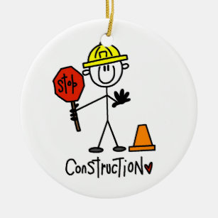 Construction Worker Stick Figure Ceramic Ornament
