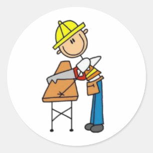 Construction Worker Stick Figure Classic Round Sticker