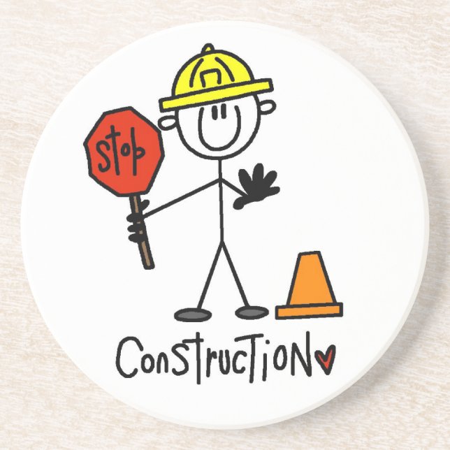 Construction Worker Stick Figure Drink Coaster (Front)